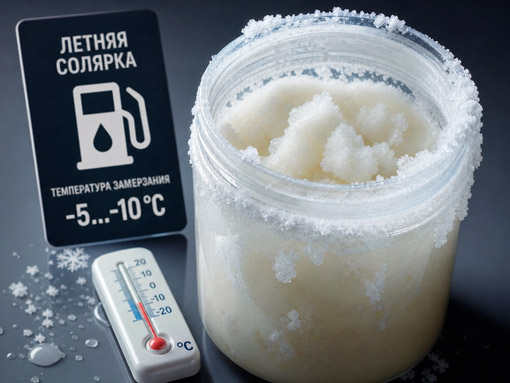 При какой температуре летняя солярка замерзает в баке автомобиля?